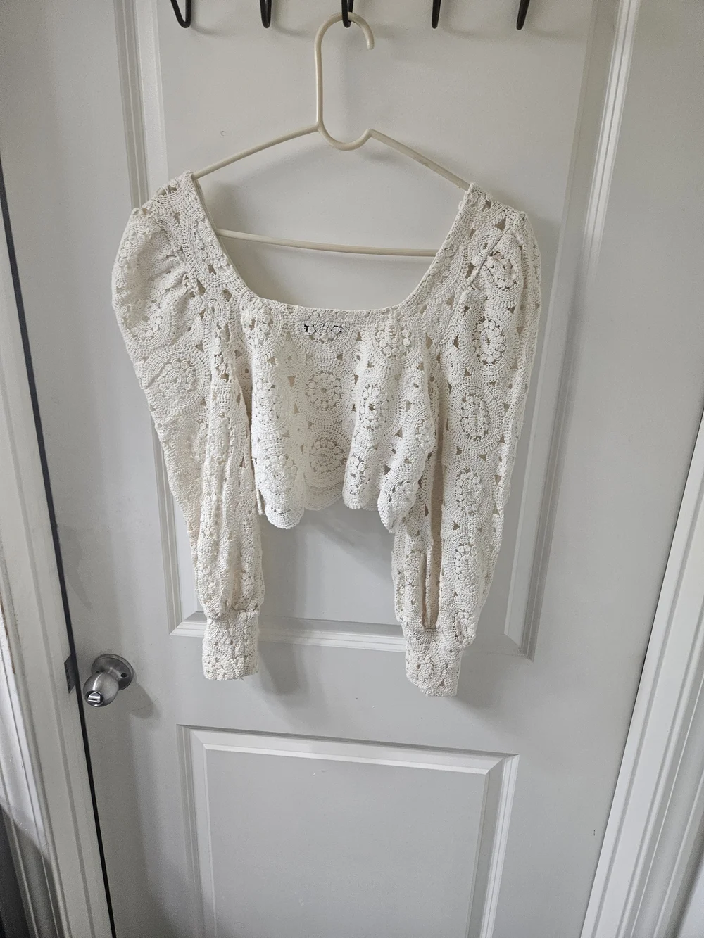 Zara Cream Crochet Square-Neck Crop Top